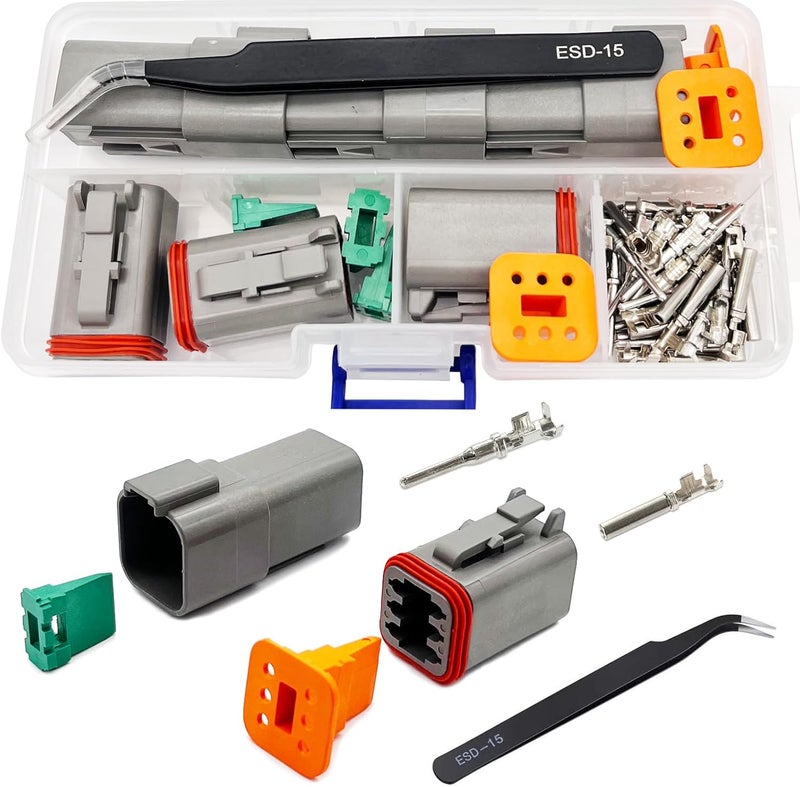 Twippo 6 Pin Deutsch Connector Kit 3 Sets, Gray DT Connector Kit, 6 Pin Automotive Waterproof Wire Connectors, Electrical Connectors Kit with 16# Stamped Contacts for Car, RV, Truck Wiring 22-16AWG - Image 1